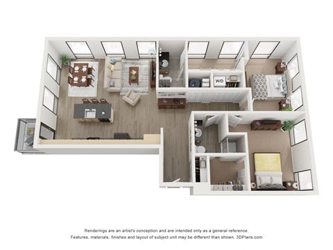 Floor plan for 2 beds, 2 baths, 1126 sqft